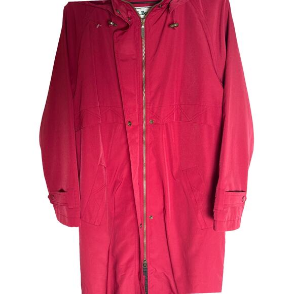 L.L. Bean Vintage Wool Lined Zip In Long Coat Removable Hood Pink Red Size Large - Picture 4 of 12
